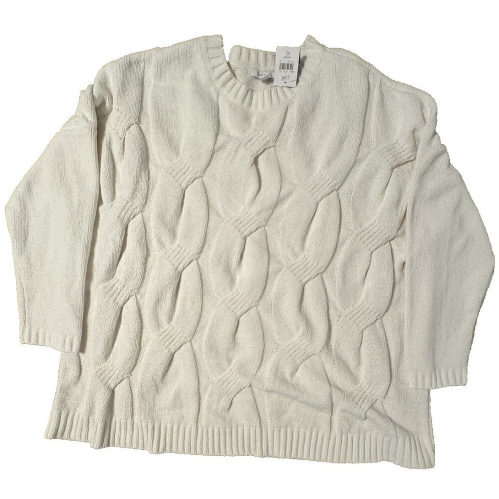 NEW! J. Jill Women's Chenille Cable Knit XL Pullover Cream Sweater